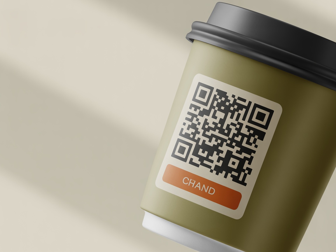 Branded coffee cup with QR code